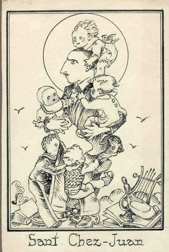 Dibuix de J. G. Junceda pel naixement del sisè fill (el Joan)